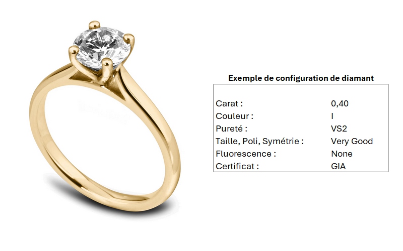 Bague de fiançailles Élégante en or jaune 18k, solitaire diamant à cathédrale