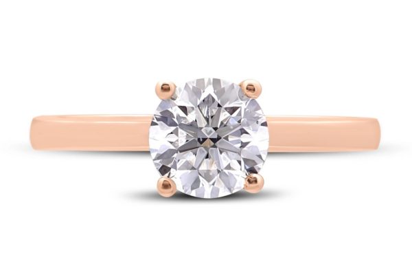 Bague diamant 1 carat Solitaire diamant Naturelle en or rose 18k à quatre griffes et cathédrale
