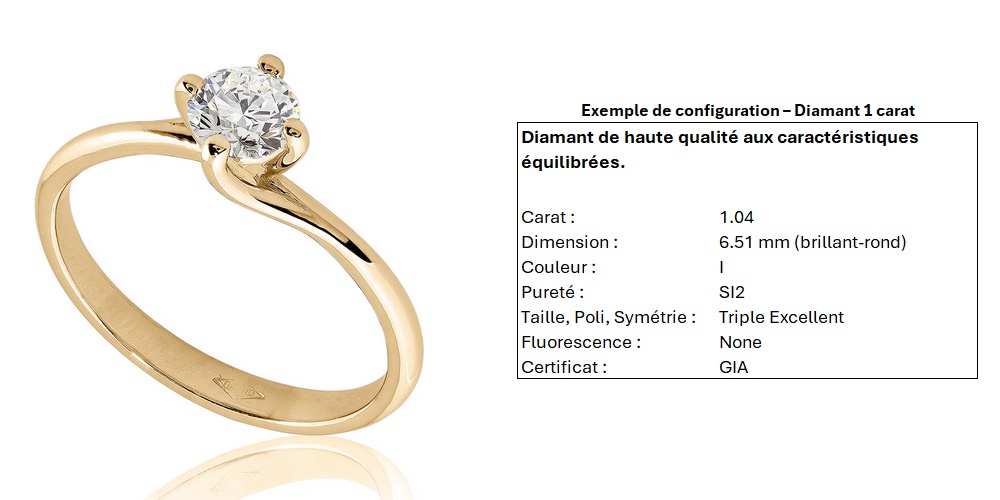 Bague diamant Gracieuse or jaune 18k, étreinte nord-sud par quatre griffes (modèle présenté avec un diamant de 0,40 carat)