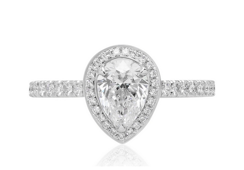 Bague de fiançailles en or blanc et diamant taille poire. Modèle Passionnée.