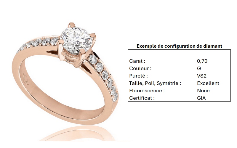 Bague de fiançailles Radieuse en or rose 18k aux épaules pavées serti grains 12 diamants ⌀1,6 mm G VS total 0,18 carat