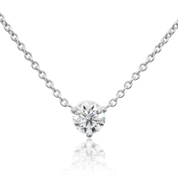 Séduisante : pendentif diamant solitaire à 3 griffes en or blanc 18k, chaîne en or blanc