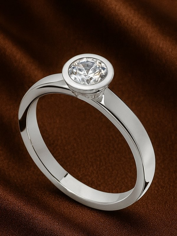 Solitaire Unique en or blanc et diamant avec serti clos