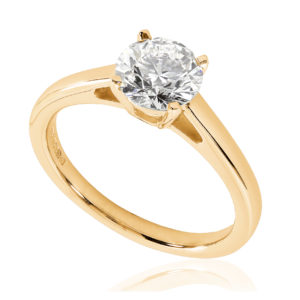 Belle : Bague de fiançailles en or jaune 18k, solitaire diamant à cathédrale et panier. Production et livraison en 15 à 7 jours ouvrés.