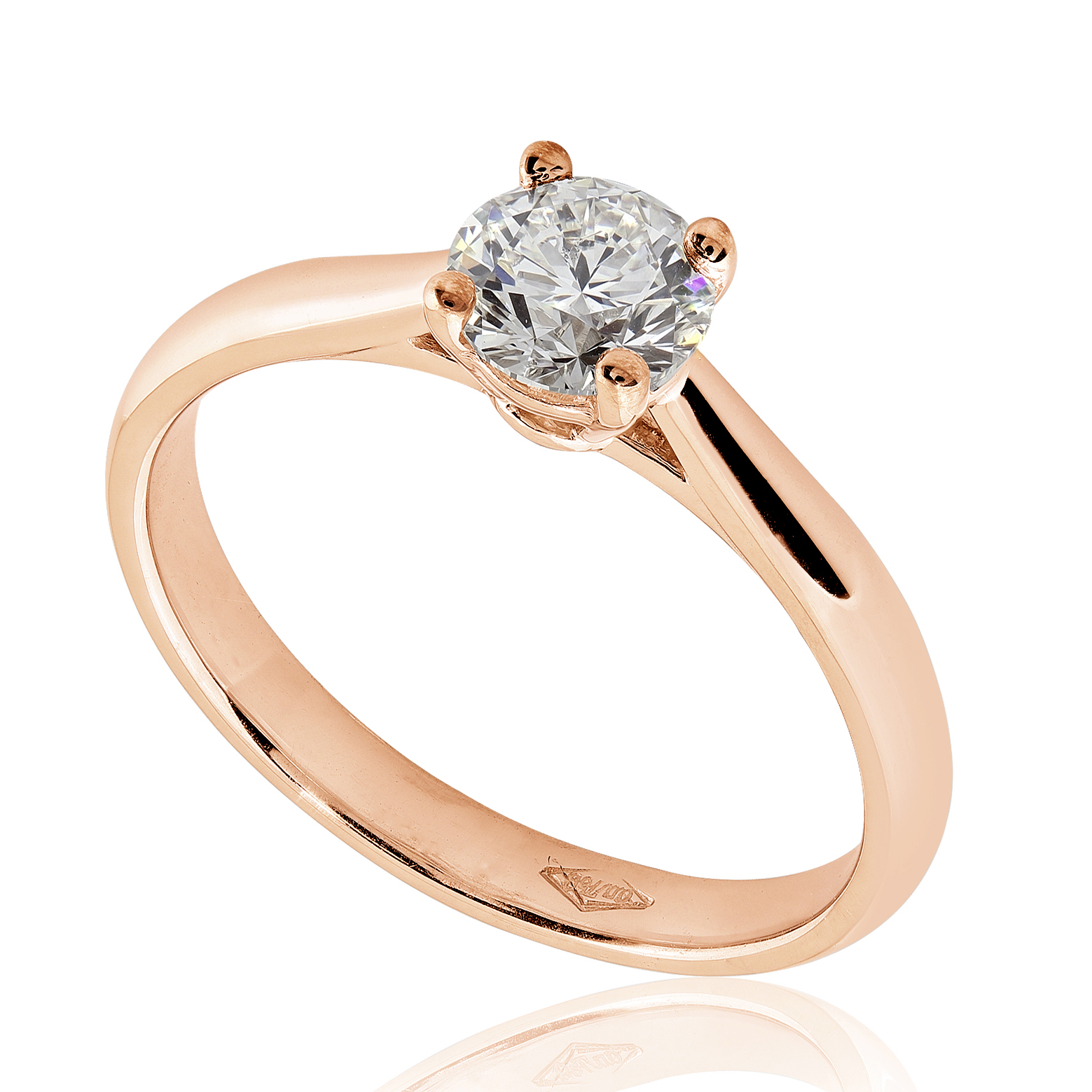 Bague de fiançailles Féminine en or rose 18k, solitaire à cathédrale et panier