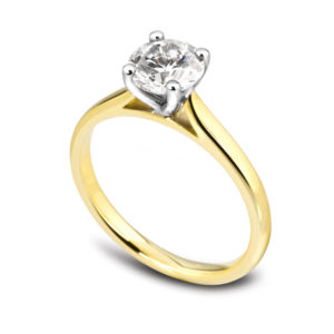 Élégante : Bague de fiançailles en or jaune 18k, solitaire diamant à cathédrale. Production et livraison en 15 à 7 jours ouvrés.