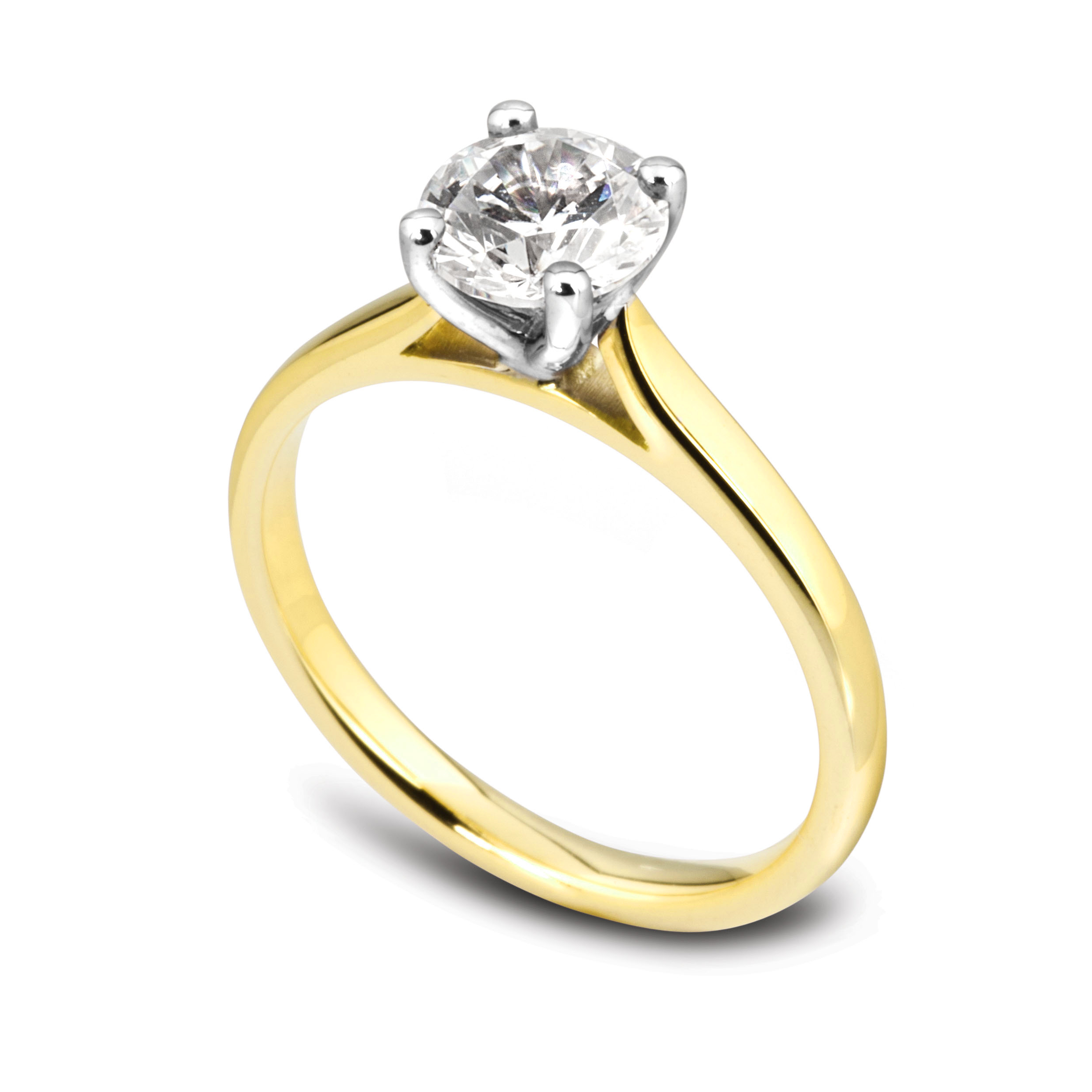 Bague de fiançailles Élégante en or jaune 18k, solitaire diamant à cathédrale