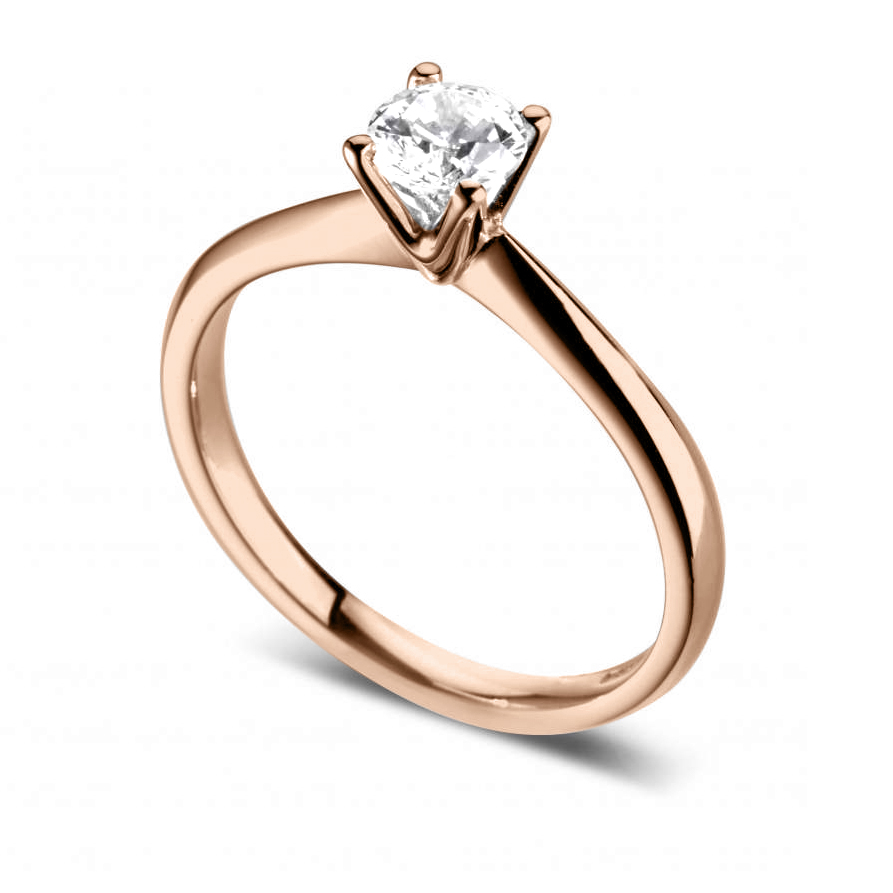 Bague de fiançailles Ravissante, solitaire quatre griffes classique en or rose 18k