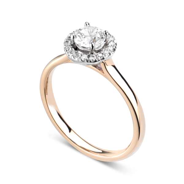 Bague de fiançailles Éblouissante en or rose 18k avec halo serti de diamants