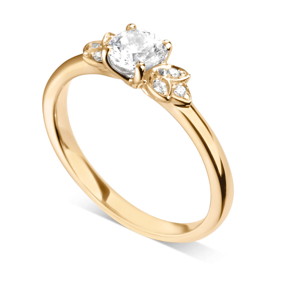 Bague de fiançailles Florale en or jaune 18k bordée de pétales serties de diamants