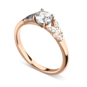 Florissante : Bague de fiançailles en or rose 18k avec feuilles serties de diamants. Feuilles serties grains 16 diamants G/VS.