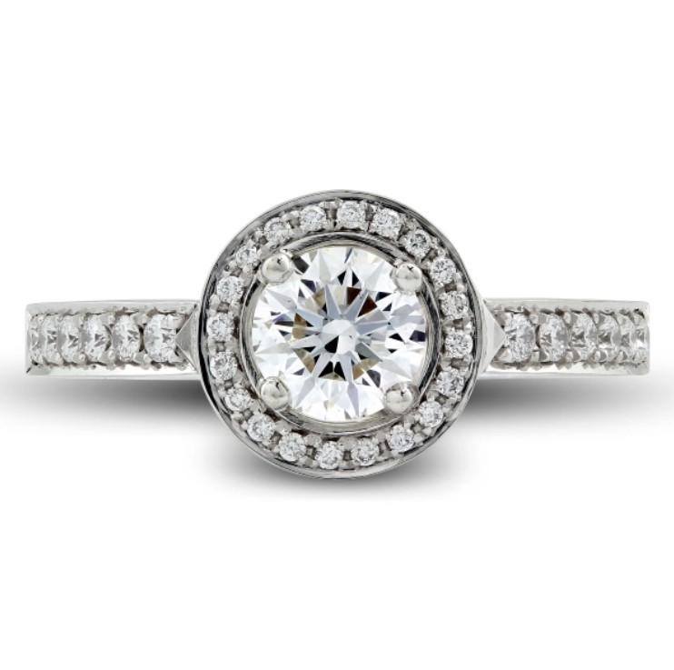 Bague de fiançailles personnalisée en diamant Hauthentic avec monture en or blanc 18 carats et épaules serties et halo