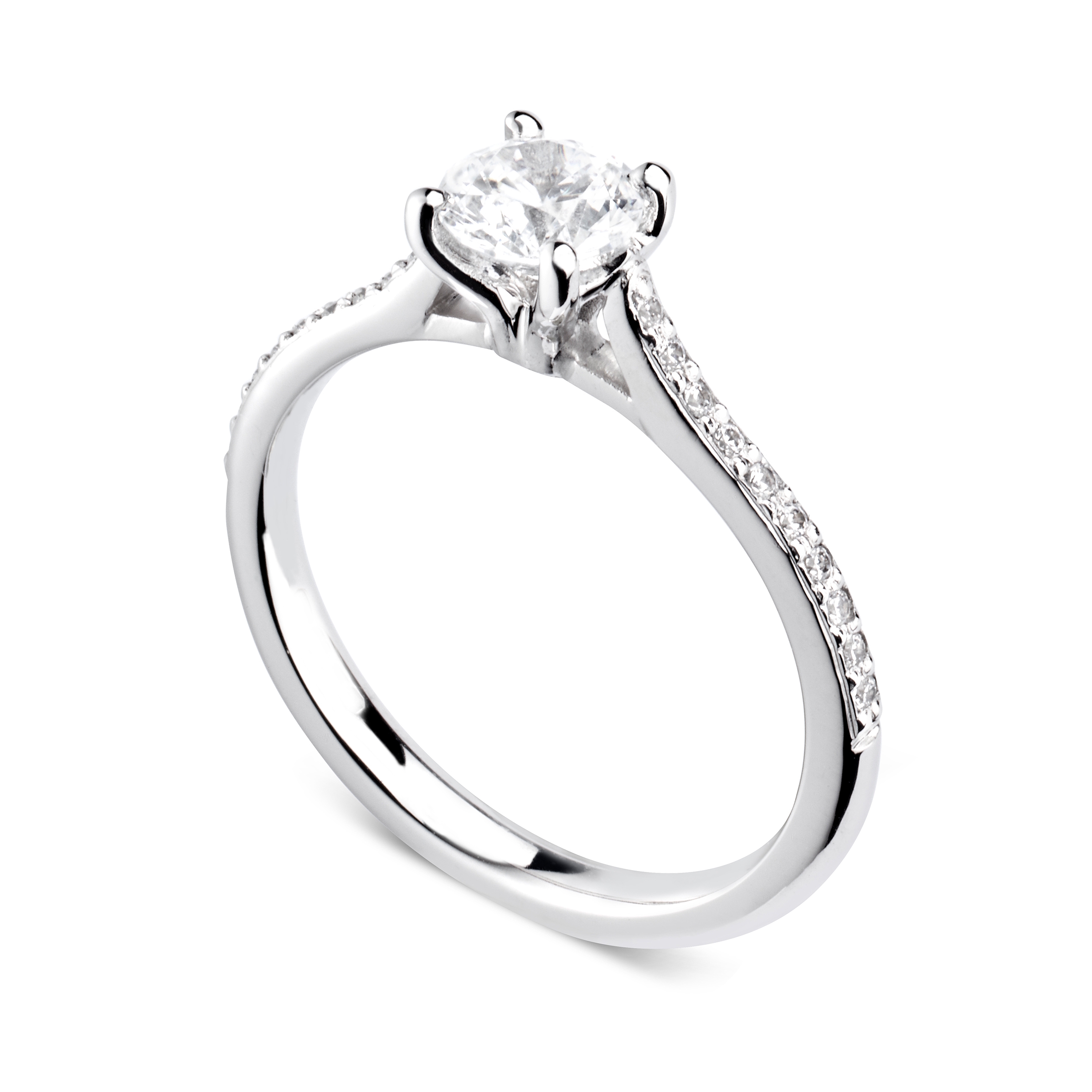 Bague diamant Luxuriante en or blanc 18k aux épaules serties et cathédrale