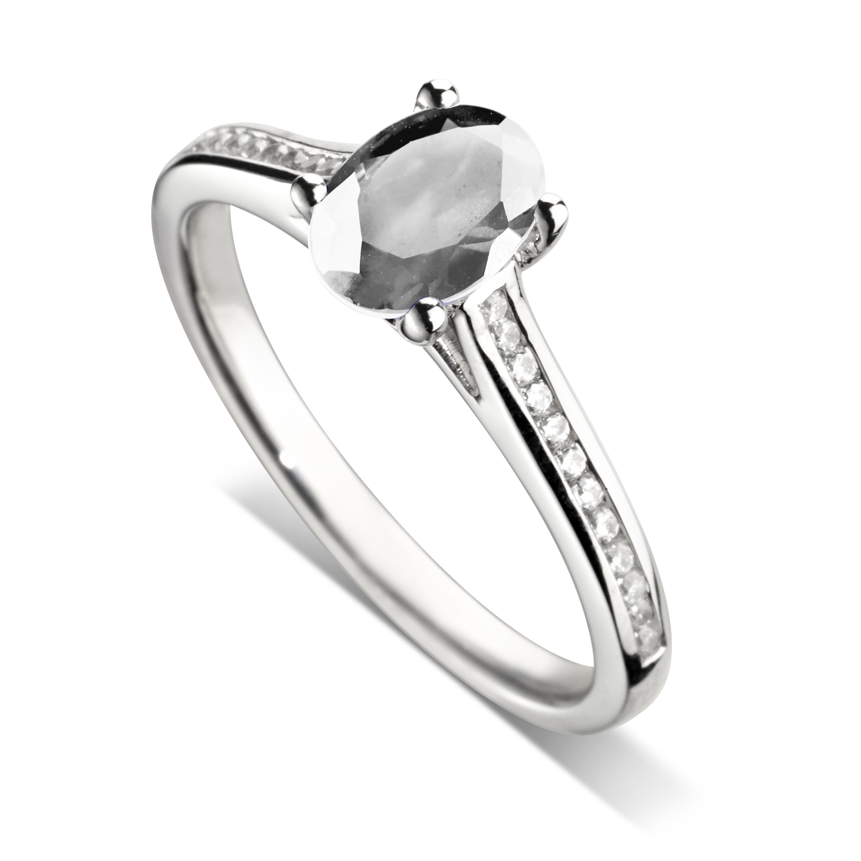 Bague diamant Ovale en or blanc 18k, cathédrale et sertie diamants