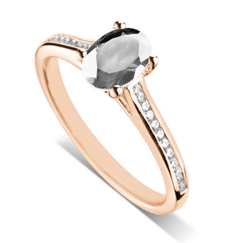 Bague diamant en or rose 18k, cathédrale et sertie diamants. Modèle Ovale.