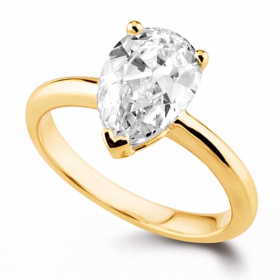 Bague de fiançailles en diamant et or jaune avec diamant fantaisie poire. Modèle Poire Classique.