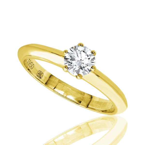 Bague de fiançailles Distinguée en or jaune 18k, solitaire diamant à six griffes