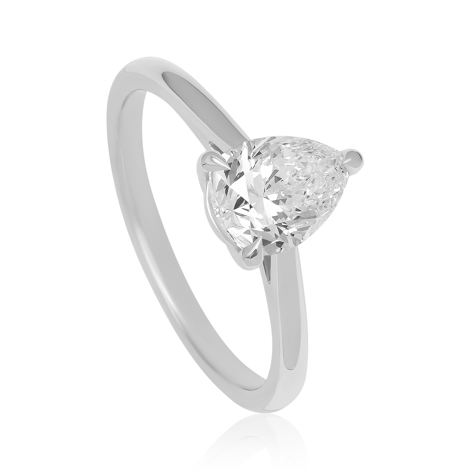 Bague diamant taille poire Boréale en platine à cathédrale
