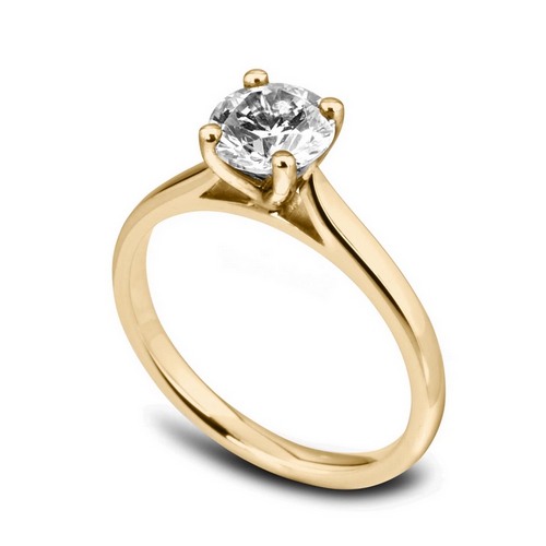 Solitaire à cathédrale en or jaune et diamant. Modèle Élégante.