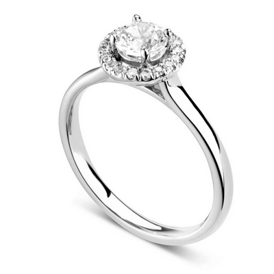 Bague de fiançailles en diamant et or blanc Éblouissante avec halo