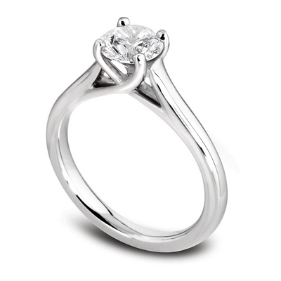 Bague de fiançailles diamant en or blanc et quatre griffes en treillis, modèle Raffiné