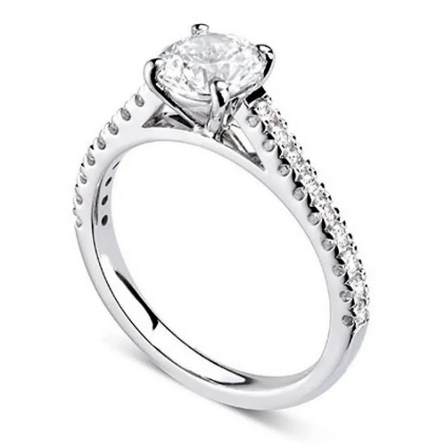 Bague de fiançailles en or blanc palladié 18k et épaules serties de diamants