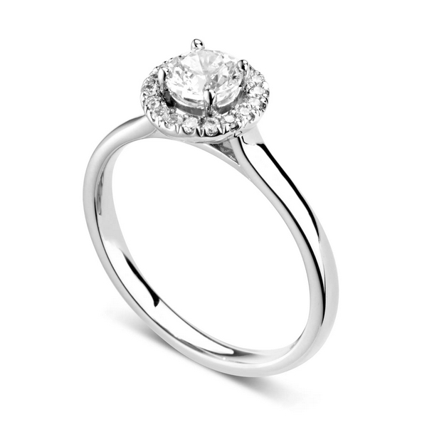 Bague de fiançailles Éblouissante en or blanc palladié et diamant avec halo
