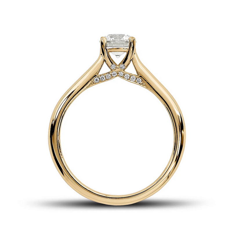 Bague de fiançailles Délicate en or jaune 18k au pavage latéral
