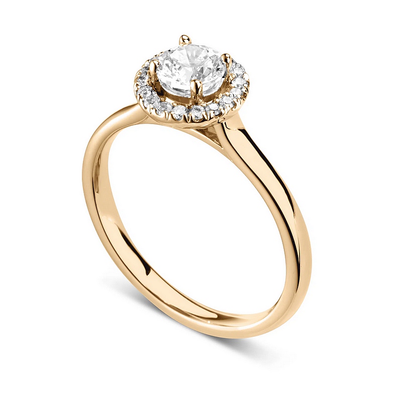 Bague de fiançailles Éblouissante en or jaune 18k avec halo serti de diamants