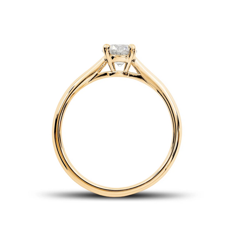 Bague de fiançailles Féminine en or jaune 18k, solitaire à cathédrale et panier