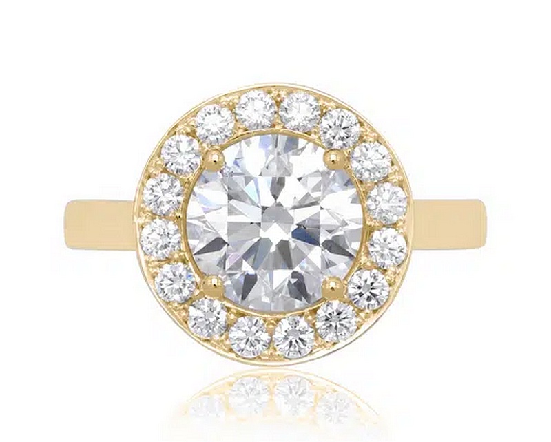 Bague de fiançailles Protégée en or jaune 18k avec halo et cathédrale
