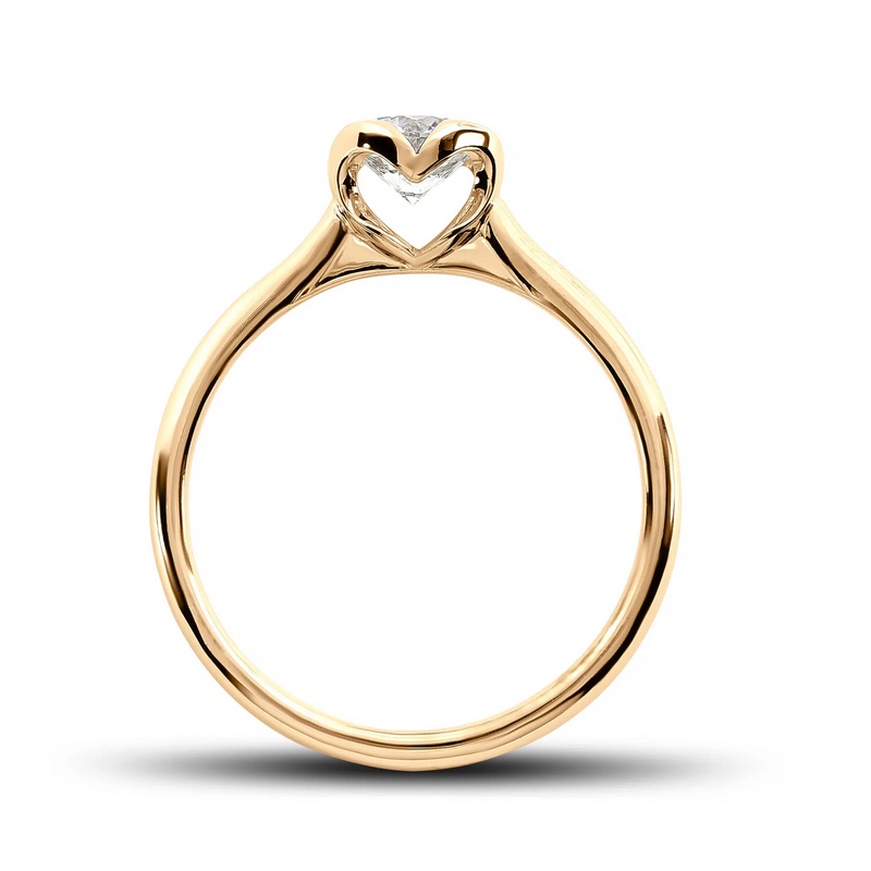 Solitaire diamant Romantique en or jaune 18k, au chaton formant un coeur