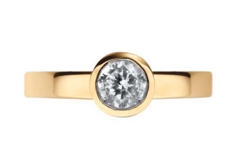 Solitaire diamant Unique en or jaune 18k serti clos