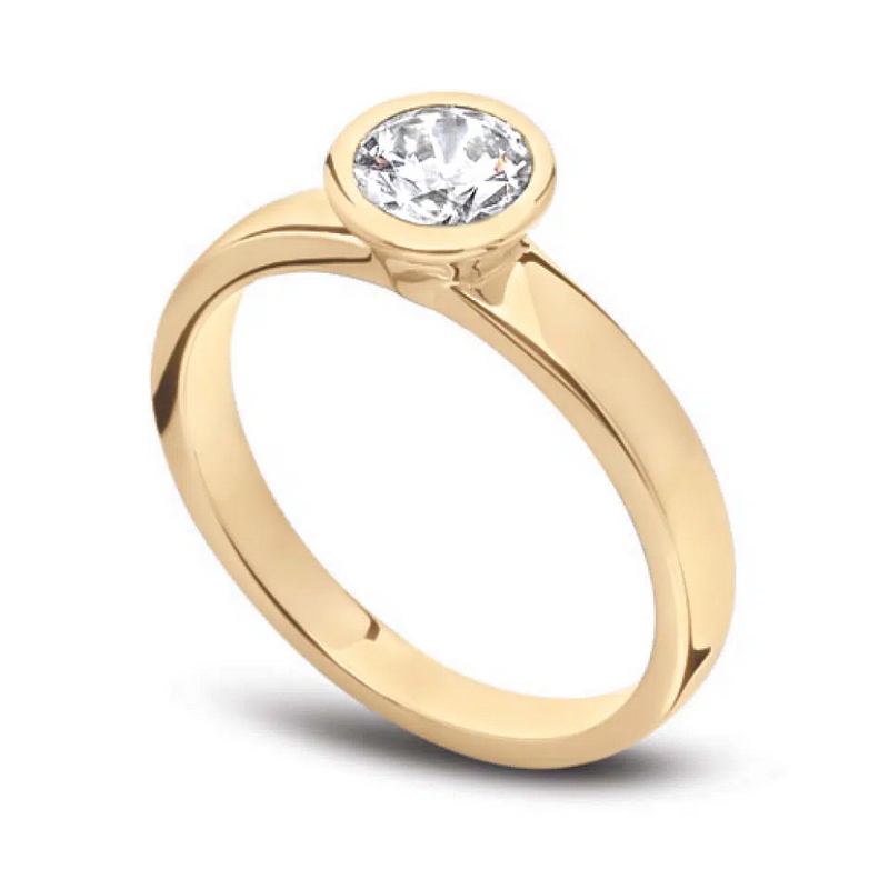 Solitaire diamant Unique en or jaune 18k avec monture en serti clos