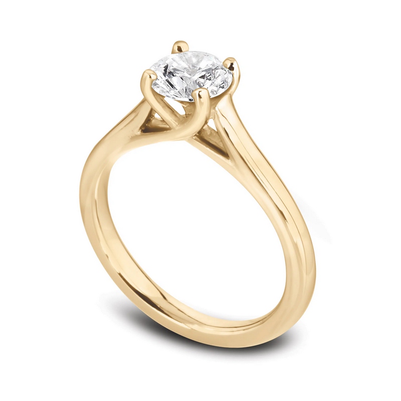 Solitaire diamant Raffinée en or jaune 18k, cathédrale et quatre griffes en treillis (modèle présenté avec un diamant de 0,50 carat)