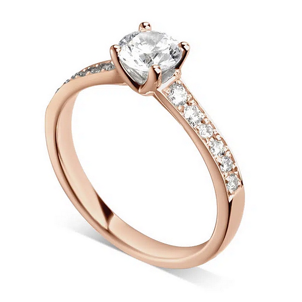 Bague de fiançailles Luxueuse en or rose 18k aux épaules pavées (modèle présenté avec un diamant de 0,50 carat)