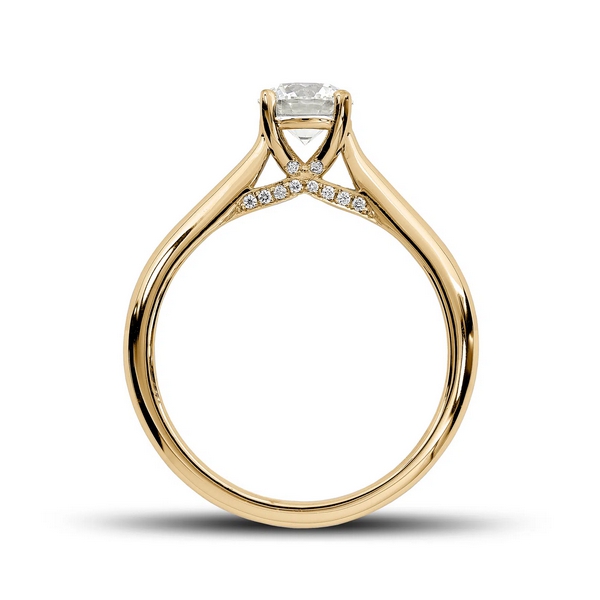 Bague de fiançailles Délicate en or jaune 18k au pavage latéral original
