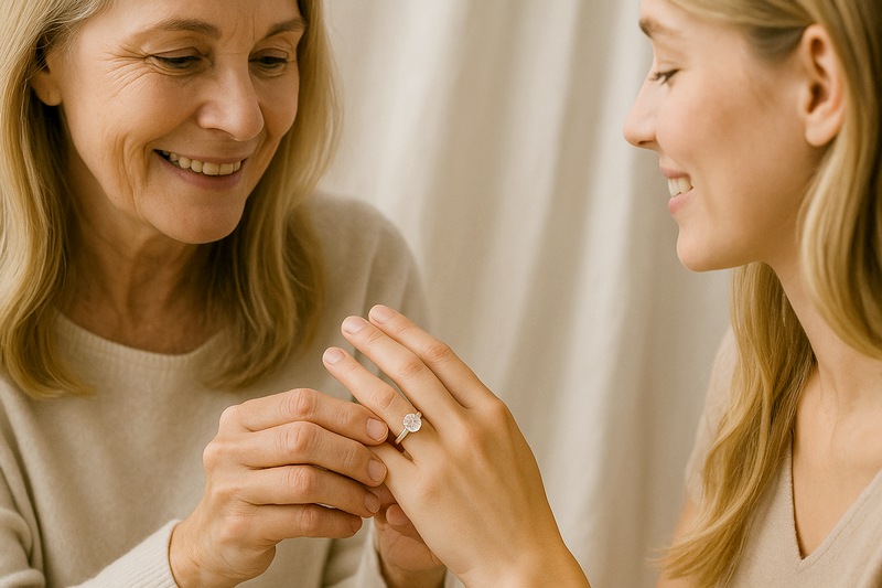 Bague de promesse en diamant offerte par une mère à sa fille