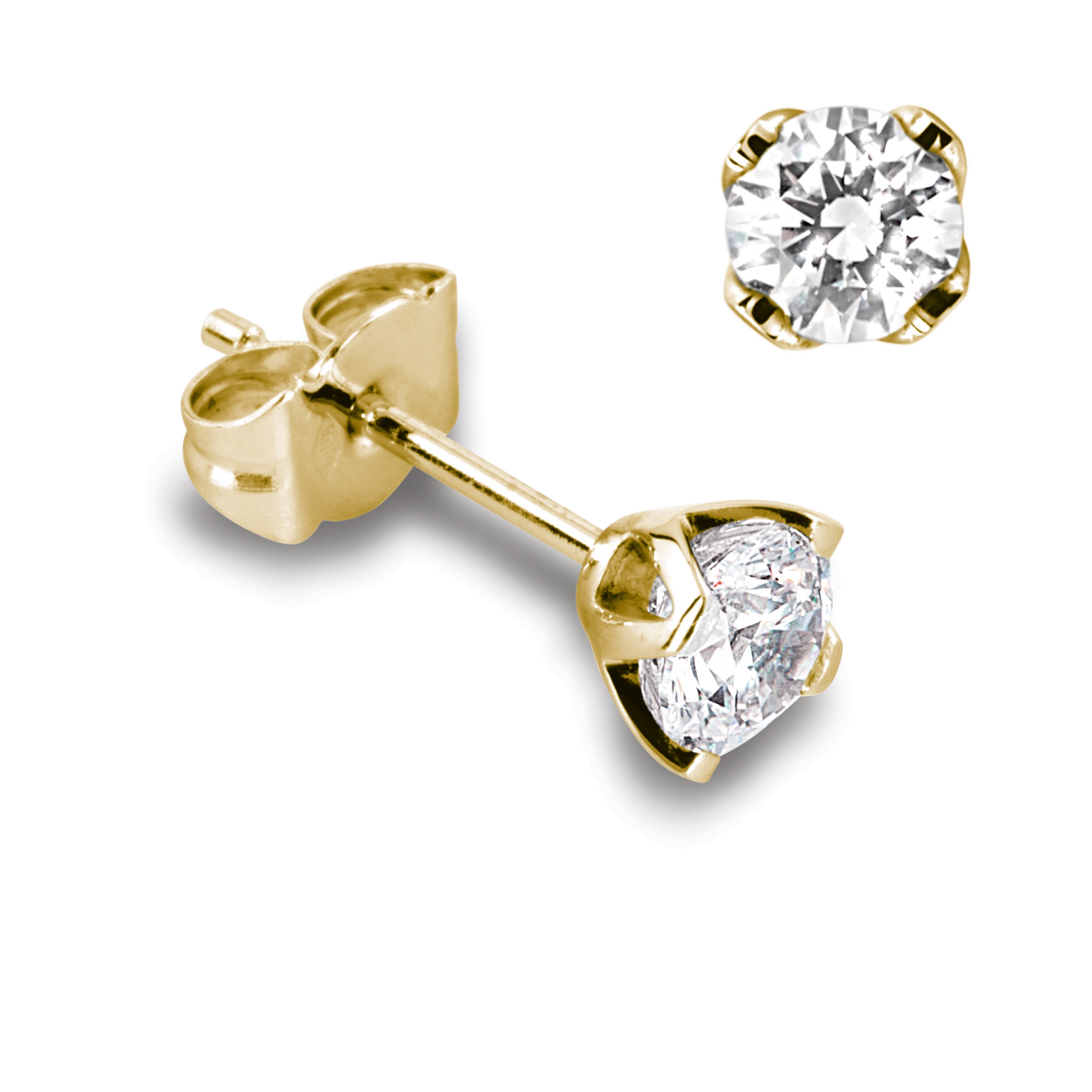 Boucles d’oreilles FÃ©minines en or jaune 18k, quatre griffes pour diamants jusqu’Ã  2x 0,70ct