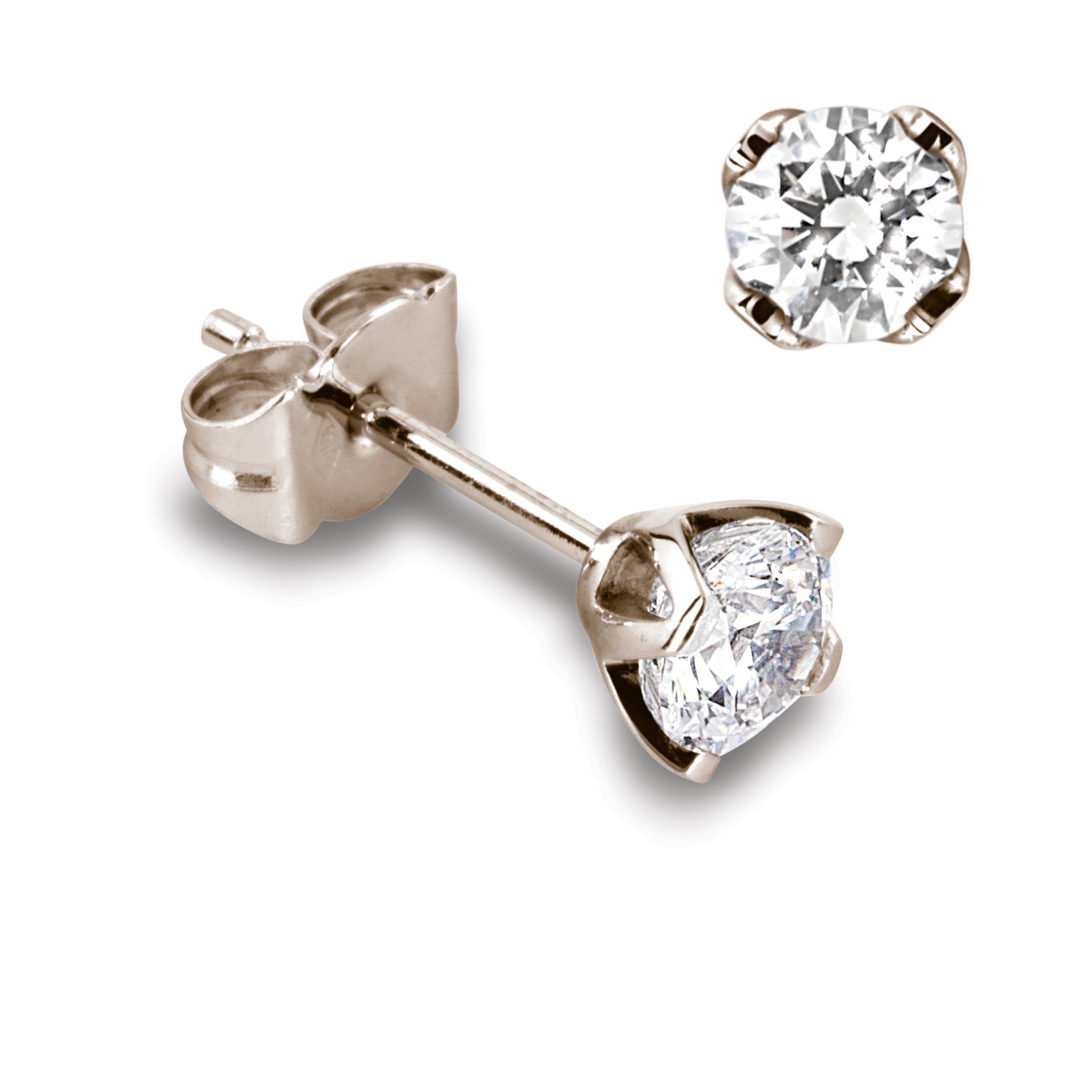 Boucles d’oreilles Féminines en or rose 18k, quatre griffes pour diamants jusqu’à 2x 0,70ct