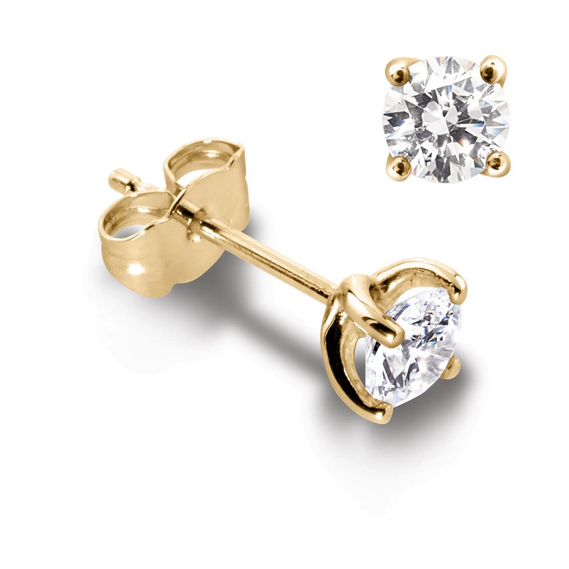 Boucles d’oreilles Délicates en or jaune 18k, quatre griffes arrondies