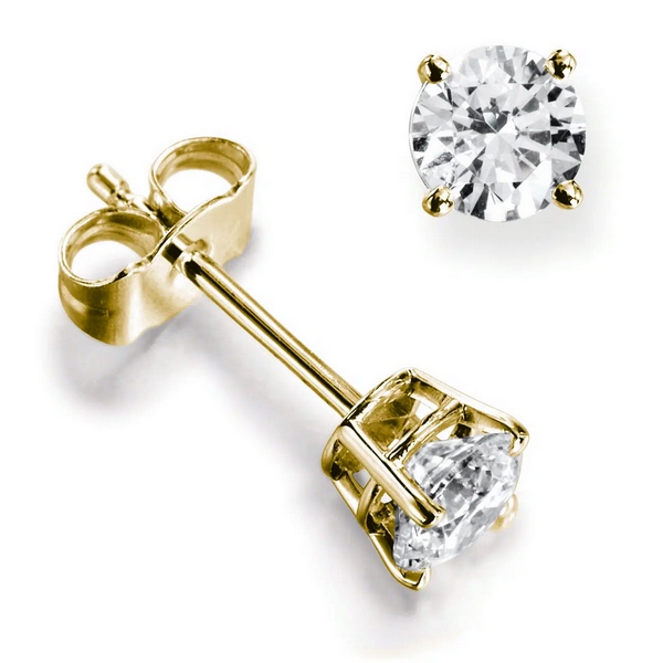 Belles : boucles d’oreilles diamant en or jaune 18k, quatre griffes et panier