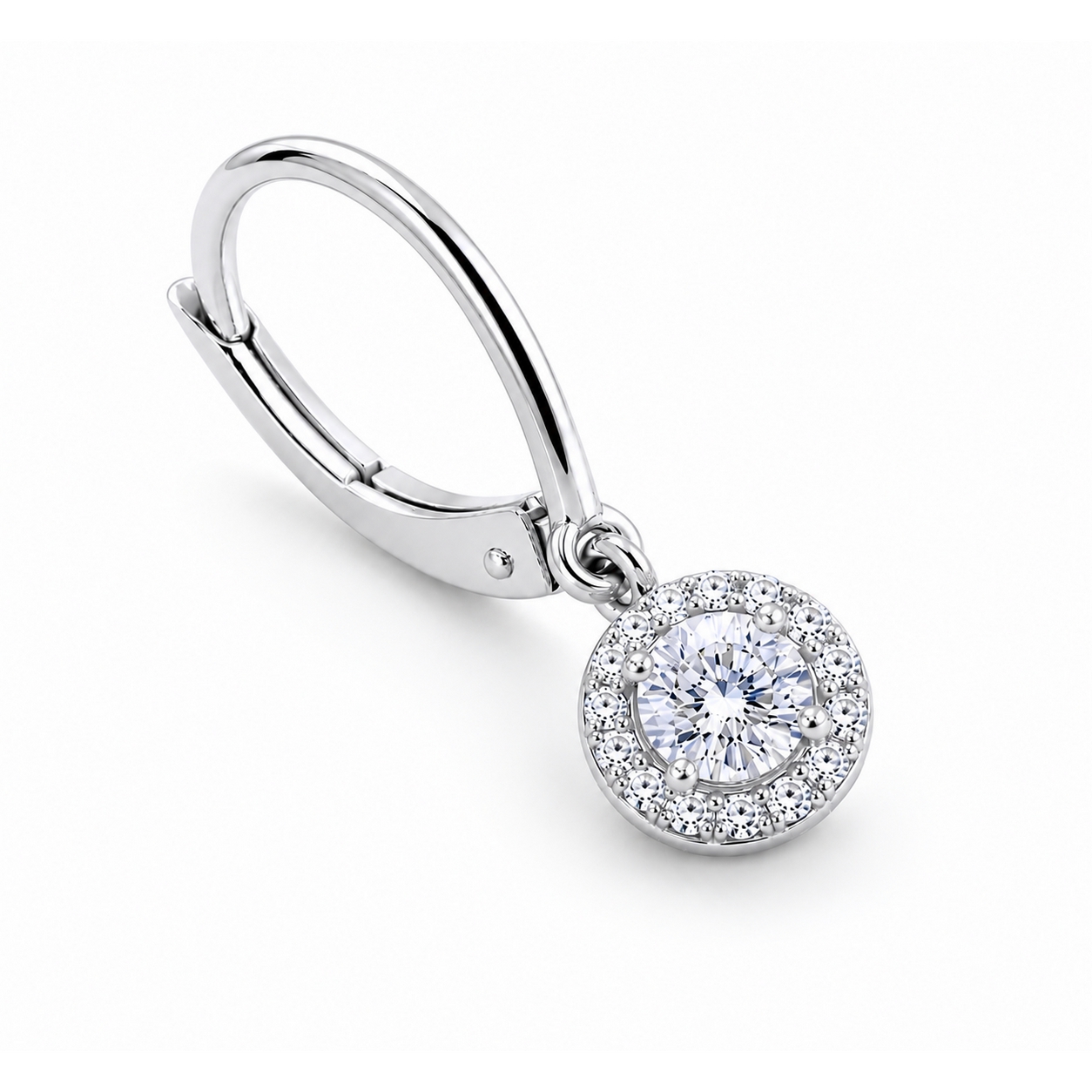 Éblouissantes boucles d'oreilles dormeuses en diamant avec halo