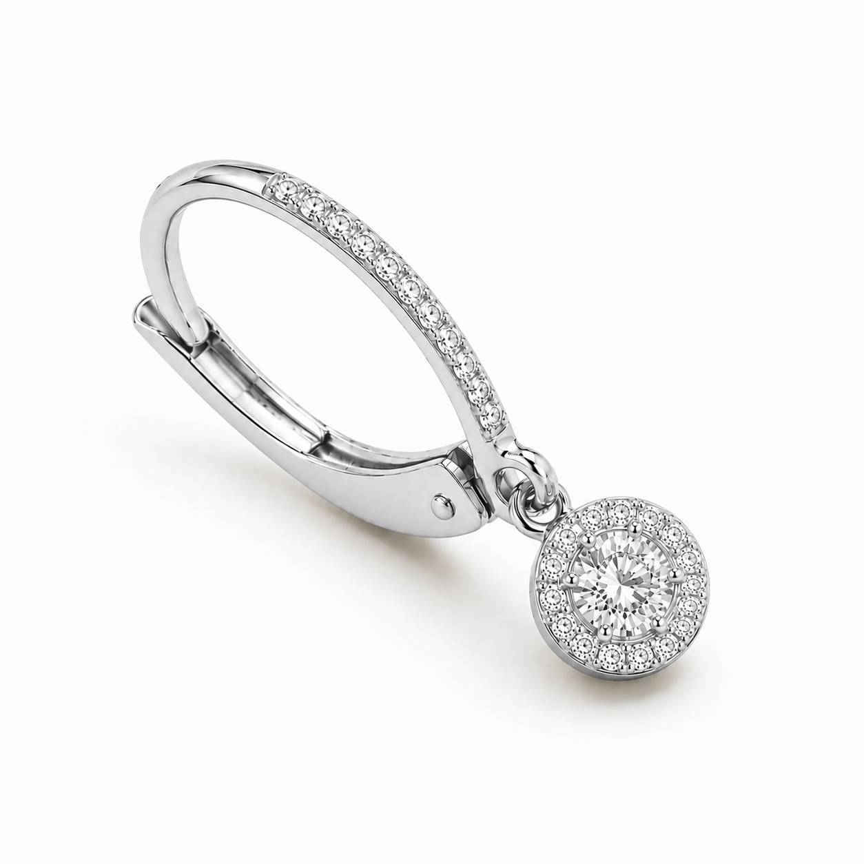 Boucles d'oreilles dormeuses Exquises en diamant avec halo et corps serti