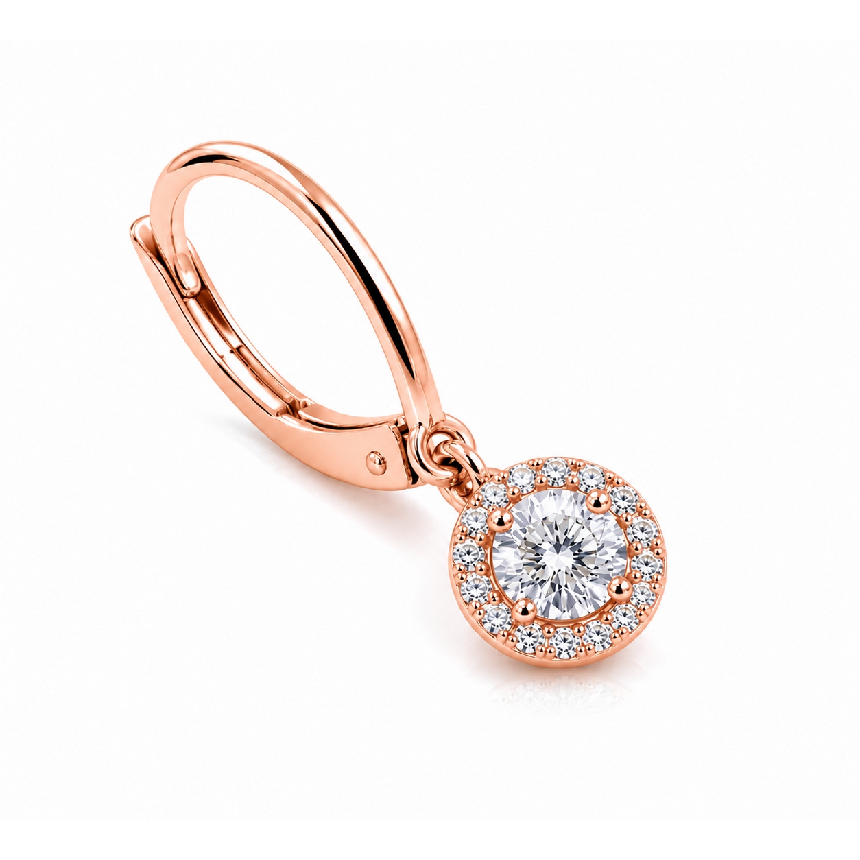 Éblouissantes boucles d'oreilles dormeuses en diamant avec halo
