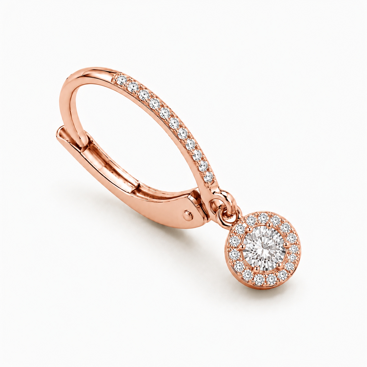 Boucles d'oreilles dormeuses Exquises en diamant avec halo et corps serti