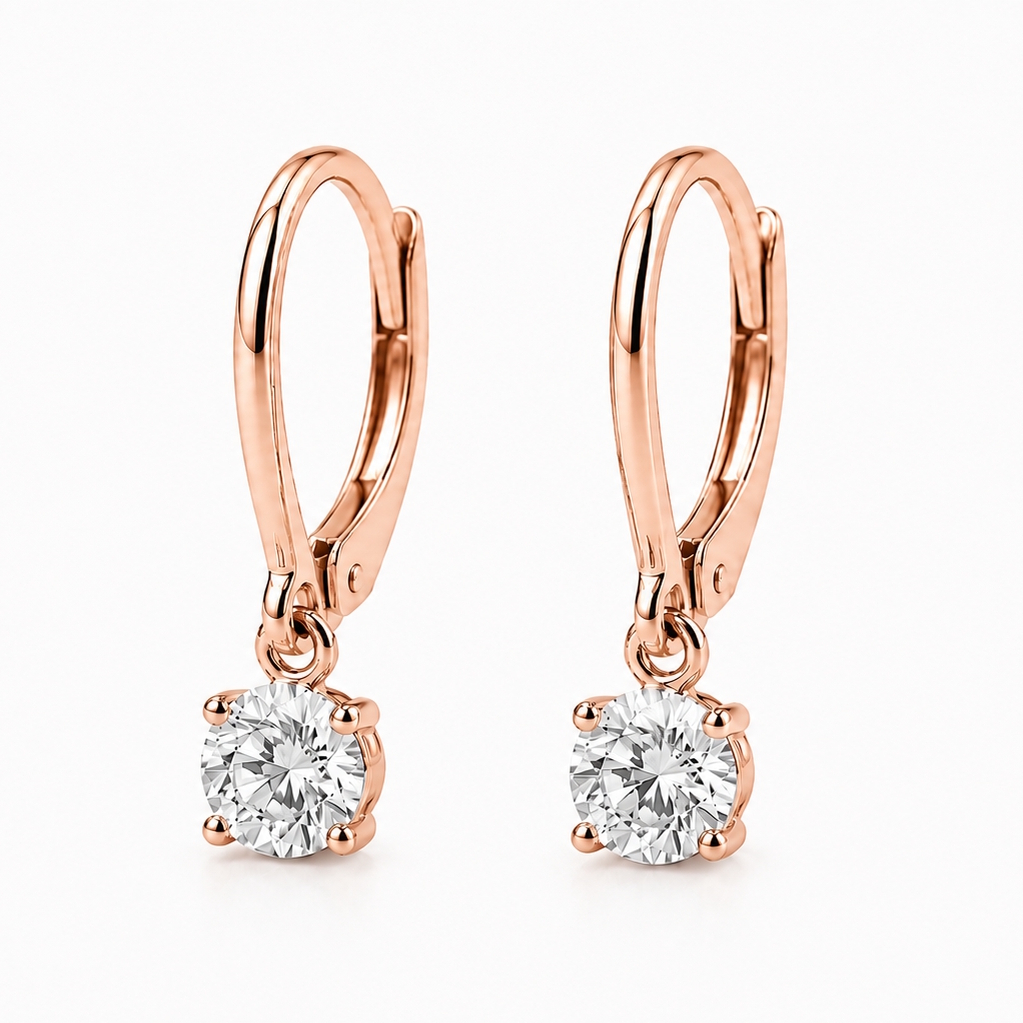 Ravissantes boucles d’oreilles dormeuses en diamant et or rose 18k
