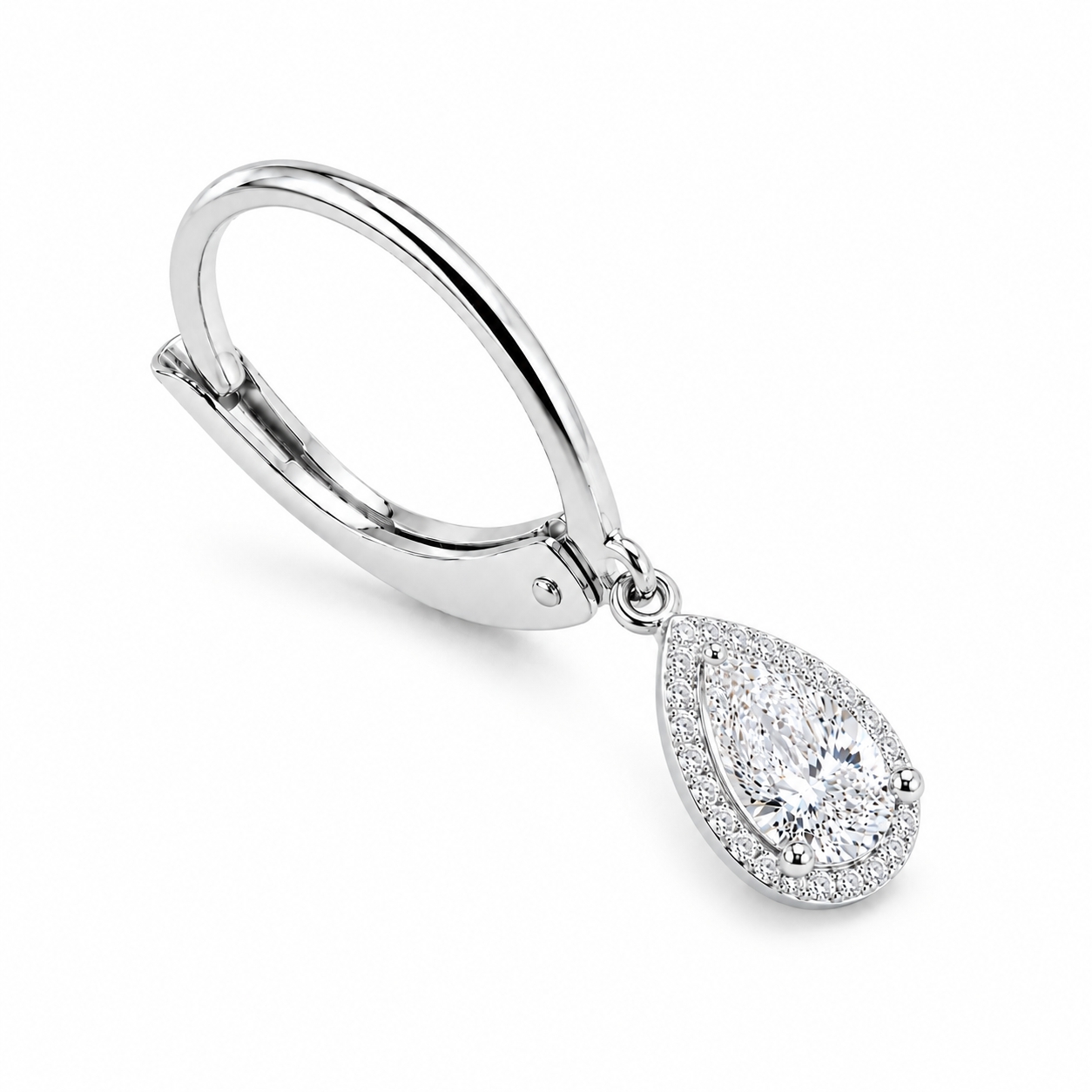 Boucles d'oreilles dormeuses Passionnées en diamant taille poire avec halo