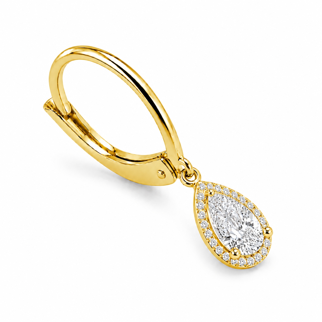 Boucles d'oreilles dormeuses Passionnées en diamant taille poire avec halo