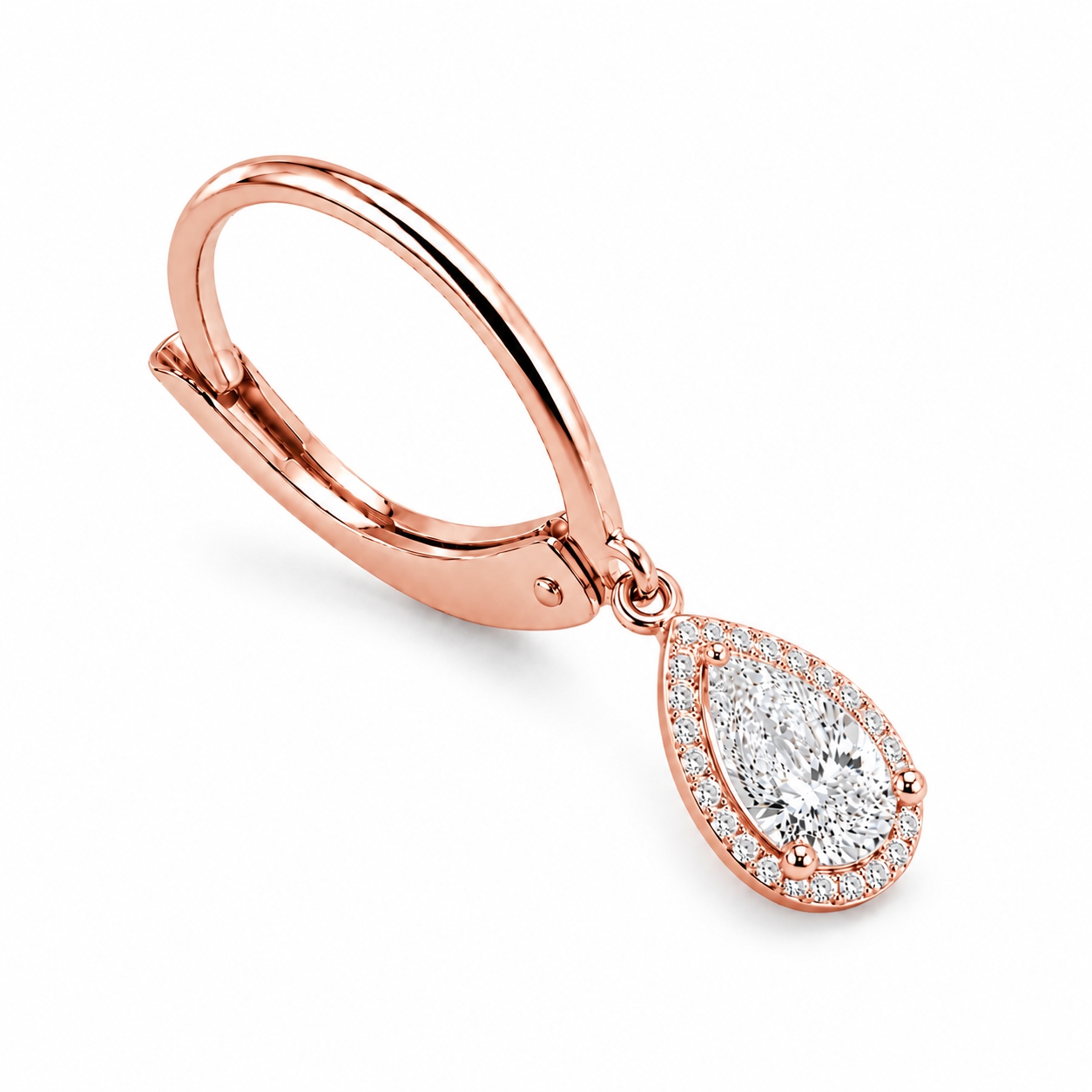 Boucles d'oreilles dormeuses Passionnées en diamant taille poire avec halo